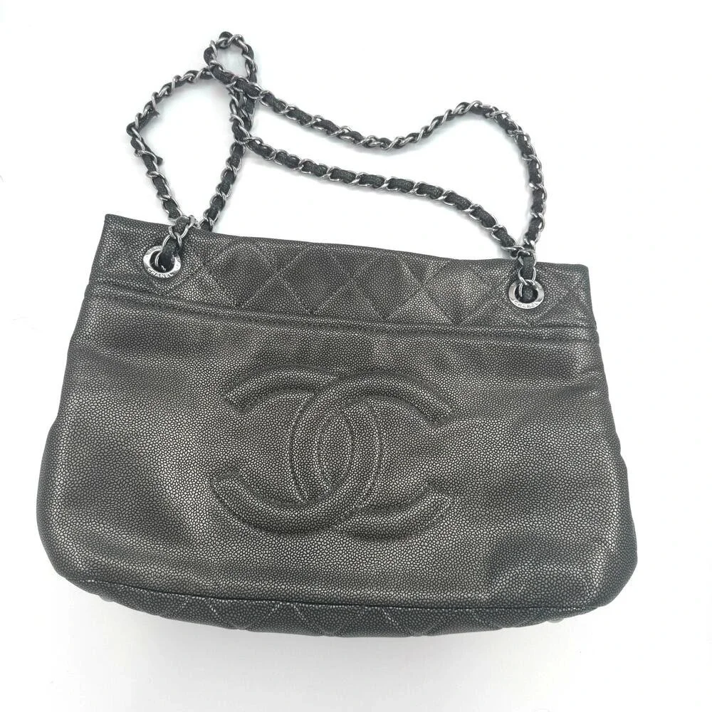 Chanel Metallic Silver Gray Grey Quilted Caviar Timeless Tote SHW Series 14